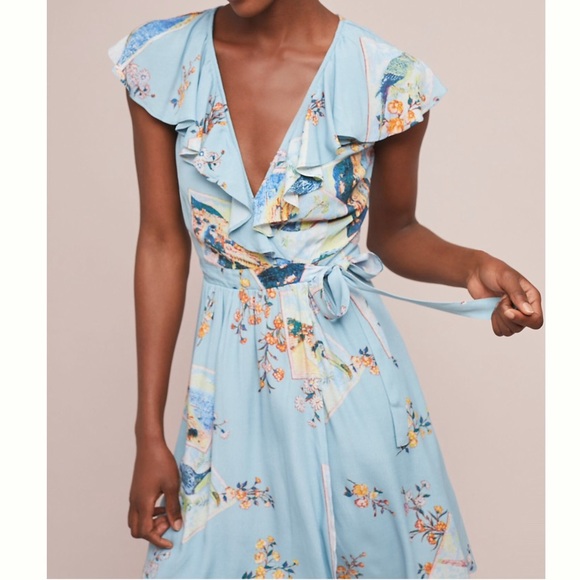 Anthropologie Blue Floral Mini Dress - Picture 2 of 7
